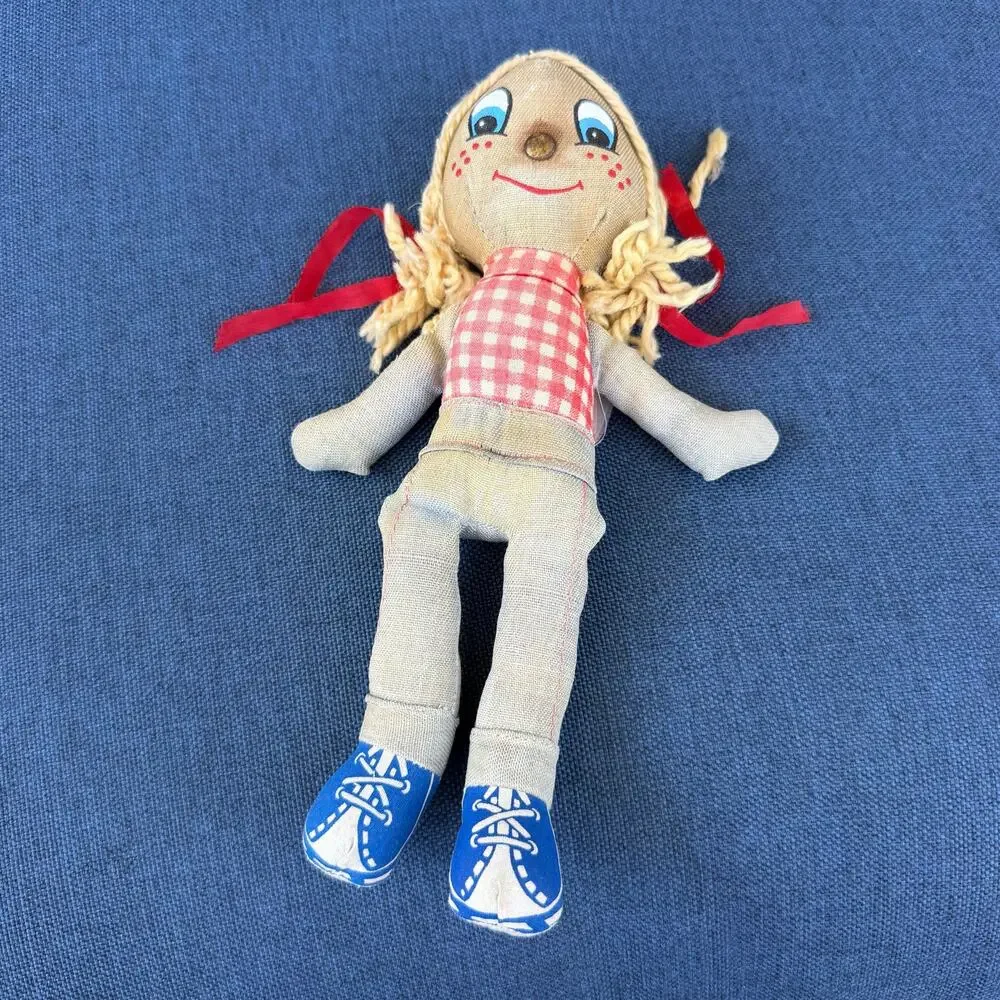 Knickerbocker Levi’s Denim Rag Doll Vtg 1970’s Advertising Yellow Yarn Hair FLAW